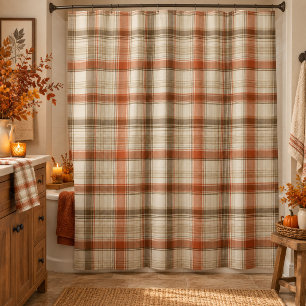 Rustic Fall Autumn Classic Plaid Rust Cream Brown Shower Curtain