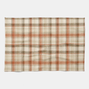Rustic Fall Autumn Classic Plaid Rust Cream Brown Tea Towel