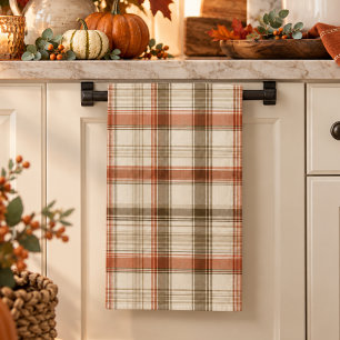Rustic Fall Autumn Classic Plaid Rust Cream Brown Tea Towel