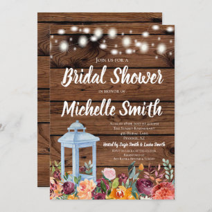 Rustic Fall Autumn Floral Lantern Bridal Shower Invitation