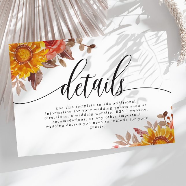Rustic Fall Autumn Floral Wedding Details Enclosure Card (Creator Uploaded)