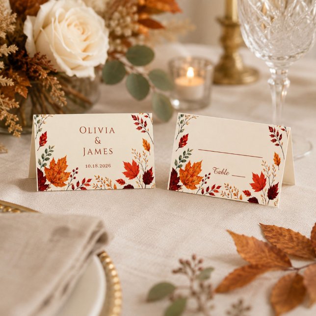 Rustic Fall Autumn Ivory & Orange Leaves Place Card (Creator Uploaded)