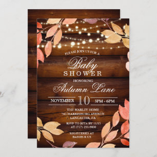 Rustic Fall Autumn Leaves Baby Shower Invitation