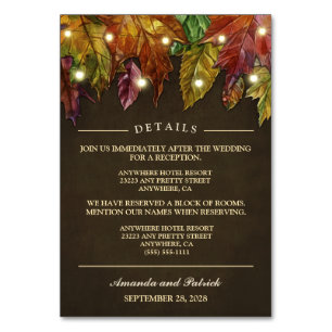Rustic Fall Autumn Leaves Reception + Hotel Cards