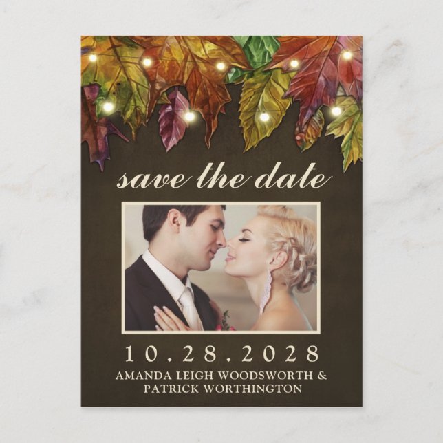 Rustic Fall Autumn Leaves Save The Date Cards (Front)