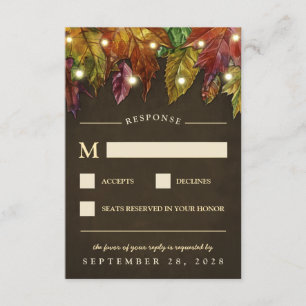 Rustic Fall Autumn Leaves Wedding RSVP Cards