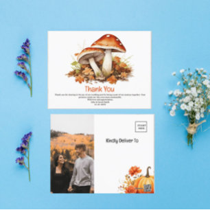 Rustic Fall Autumn Mushroom Wedding Thank You Postcard