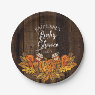 Rustic Fall Autumn Pumpkin Leaves Baby Shower Paper Plate