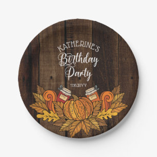 Rustic Fall Autumn Pumpkin Leaves Birthday Party Paper Plate