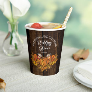 Rustic Fall  Autumn Pumpkin  Leaves Wedding Shower Paper Cups