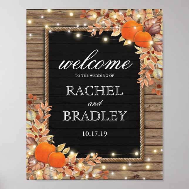 Rustic Fall Autumn Pumpkin Lights Welcome Wedding Poster (Front)