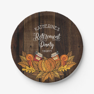 Rustic Fall Autumn Pumpkin Retirement Party Paper Plate