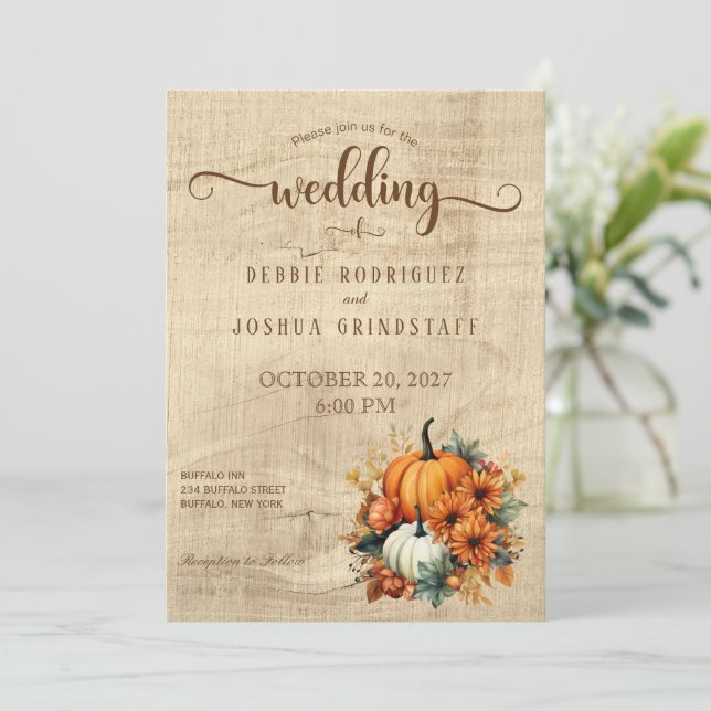 Rustic Fall Autumn Pumpkin Wedding Invitation (Standing Front)