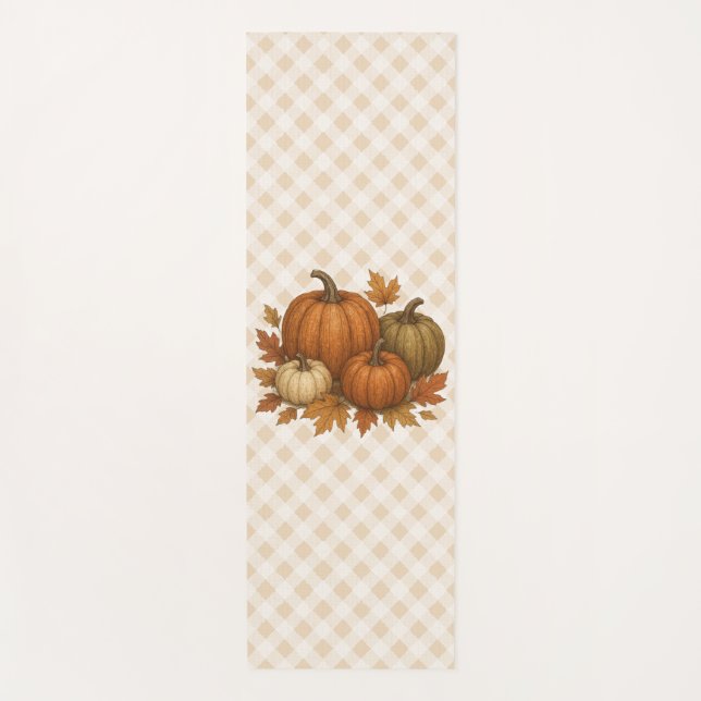 Rustic Fall/Autumn pumpkins & leaves Yoga Mat (Front)