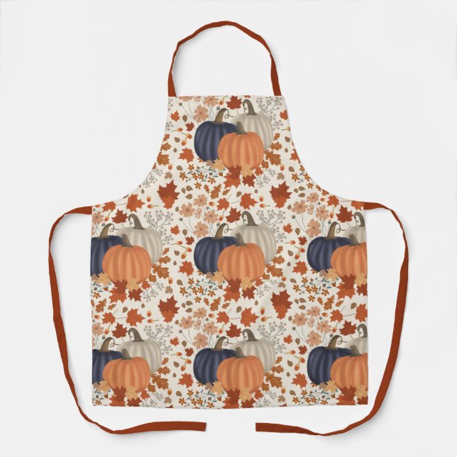 Rustic Fall Autumn Pumpkins Wildflowers Leaves Apron (Front)