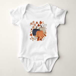 Rustic Fall Autumn Pumpkins Wildflowers Leaves Baby Bodysuit