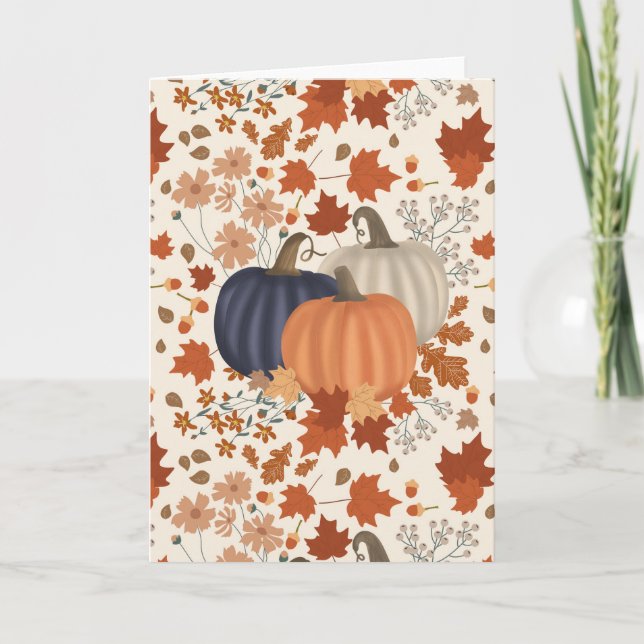 Rustic Fall Autumn Pumpkins Wildflowers Leaves Card (Front)