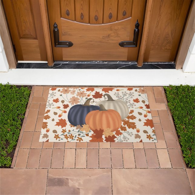 Rustic Fall Autumn Pumpkins Wildflowers Leaves Doormat (Outdoor)