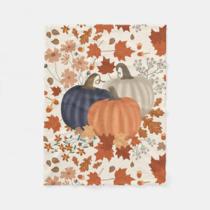 Rustic Fall Autumn Pumpkins Wildflowers Leaves Fleece Blanket