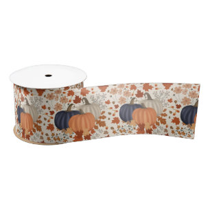 Rustic Fall Autumn Pumpkins Wildflowers Leaves Satin Ribbon