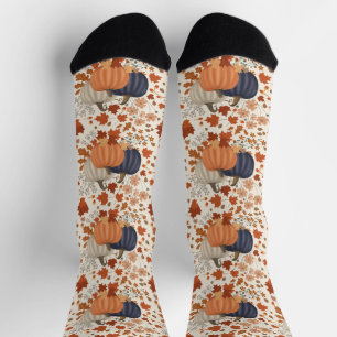 Rustic Fall Autumn Pumpkins Wildflowers Leaves Socks