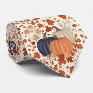 Rustic Fall Autumn Pumpkins Wildflowers Leaves Tie