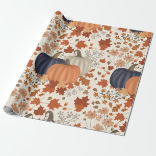 Rustic Fall Autumn Pumpkins Wildflowers Leaves Wrapping Paper