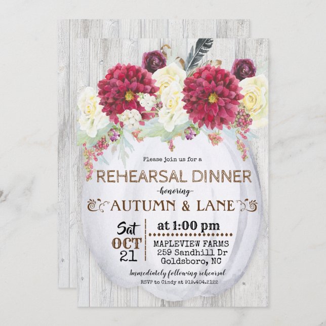 Rustic Fall Autumn Rehearsal Dinner Invitation (Front/Back)