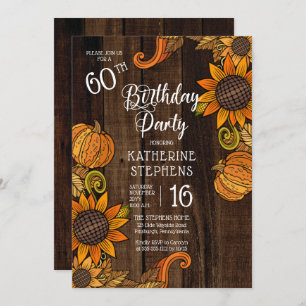 Rustic Fall  Autumn Sunflowers 60th Birthday Party Invitation