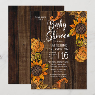 Rustic Fall   Autumn Sunflowers Baby Shower Invitation