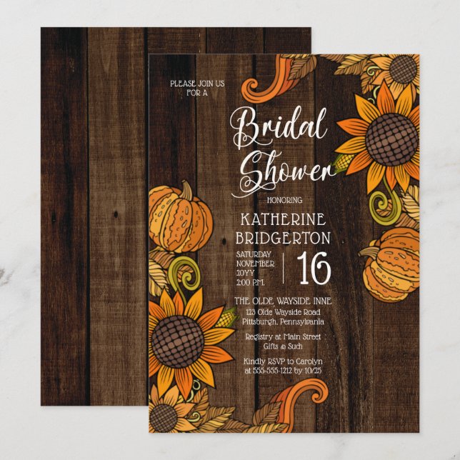 Rustic Fall | Autumn Sunflowers Bridal Shower Invitation (Front/Back)