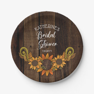 Rustic Fall   Autumn Sunflowers Bridal Shower Paper Plate