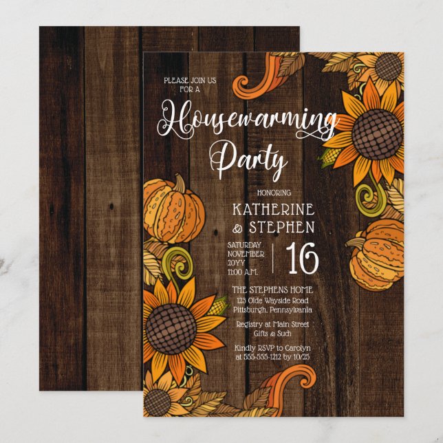 Rustic Fall | Autumn Sunflowers Housewarming Party Invitation (Front/Back)