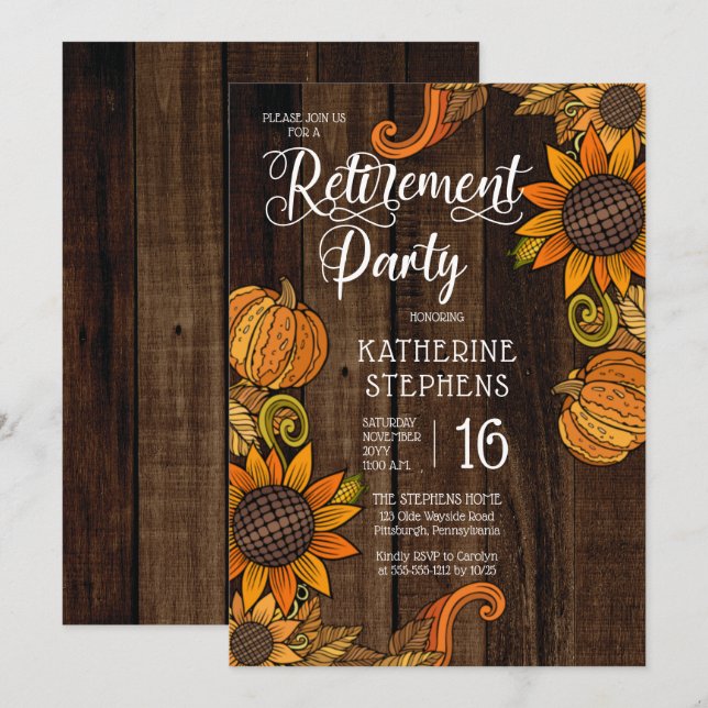 Rustic Fall | Autumn Sunflowers Retirement Party Invitation (Front/Back)