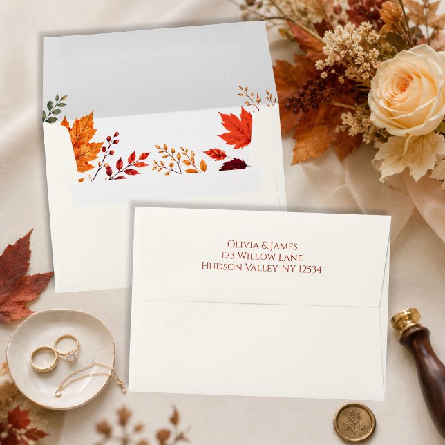 Rustic Fall Autumn Teal and Orange Leaves Envelope (Creator Uploaded)
