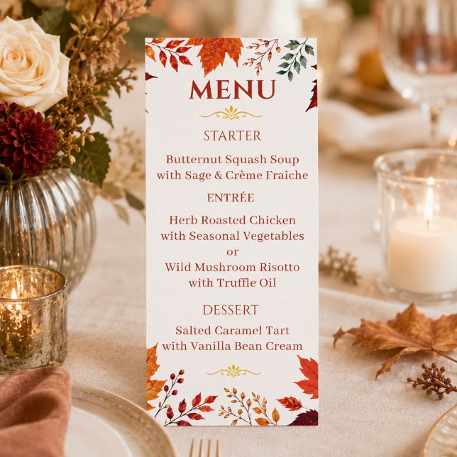 Rustic Fall Autumn Teal and Orange Leaves Menu (Creator Uploaded)