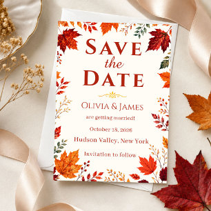 Rustic Fall Autumn Teal and Orange Leaves Save the Date