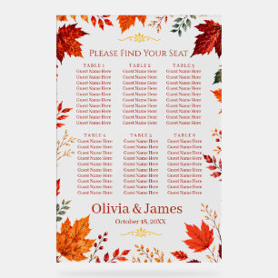Rustic Fall Autumn Teal and Orange Leaves Seating Acrylic Sign