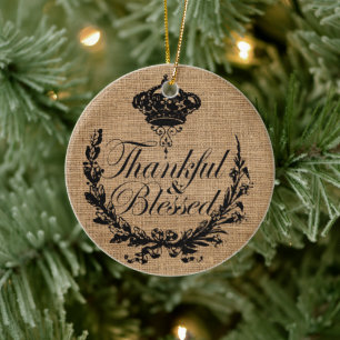 rustic fall autumn thanksgiving thankful blessed ceramic tree decoration