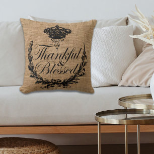 rustic fall autumn thanksgiving thankful blessed cushion