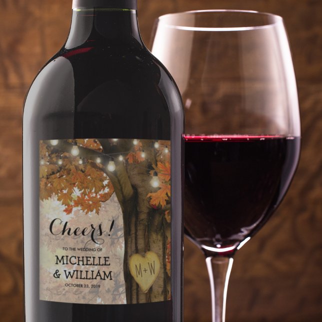 Rustic Fall Autumn Tree Cheers to the Wedding Wine Label (Creator Uploaded)