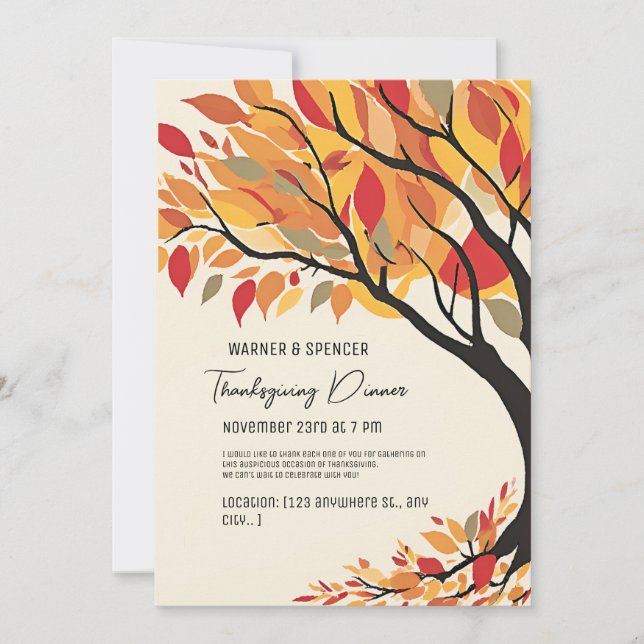 Rustic Fall Autumn Tree leaves Thanksgiving Invitation (Front)