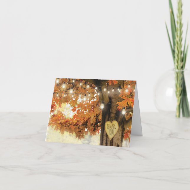 Rustic Fall Autumn Tree Twinkle Lights Thank You Card (Front)