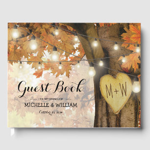 Rustic Fall Autumn Tree Twinkle Lights Wedding Guest Book