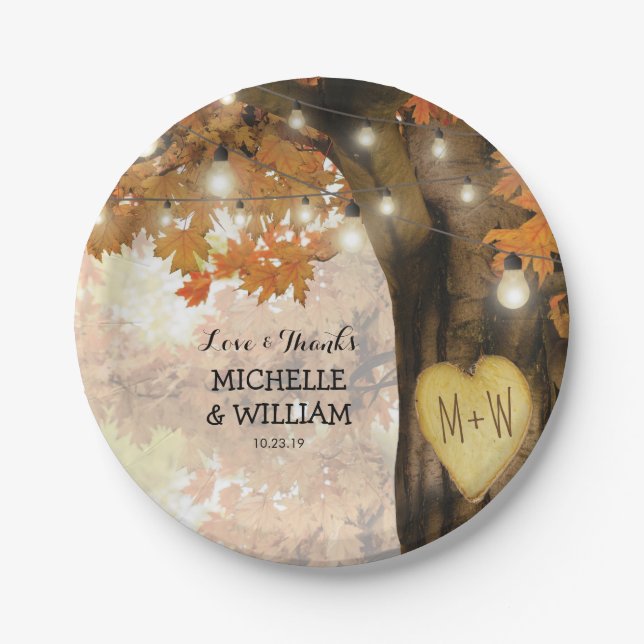 Rustic Fall Autumn Tree Wedding Collection Paper Plate (Front)