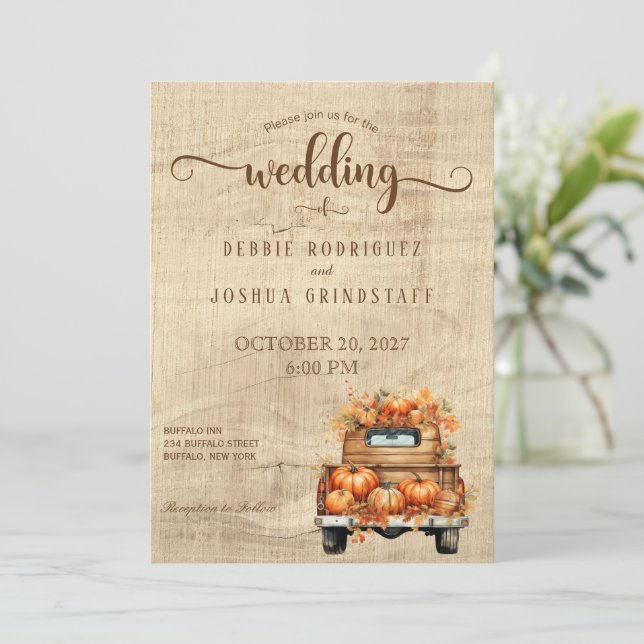 Rustic Fall Autumn Truck Wedding Invitation (Standing Front)