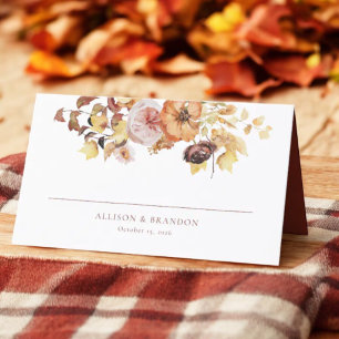 Rustic Fall Autumn Wedding Folded Place Card