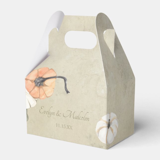 Rustic Fall Autumn White, Orange Pumpkins Wedding Favour Box (Front Side)