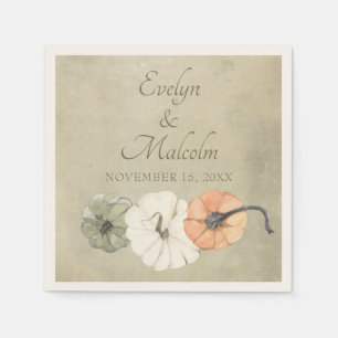 Rustic Fall Autumn White, Orange Pumpkins Wedding Napkin