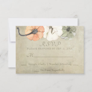 Rustic Fall Autumn White, Orange Pumpkins Wedding RSVP Card
